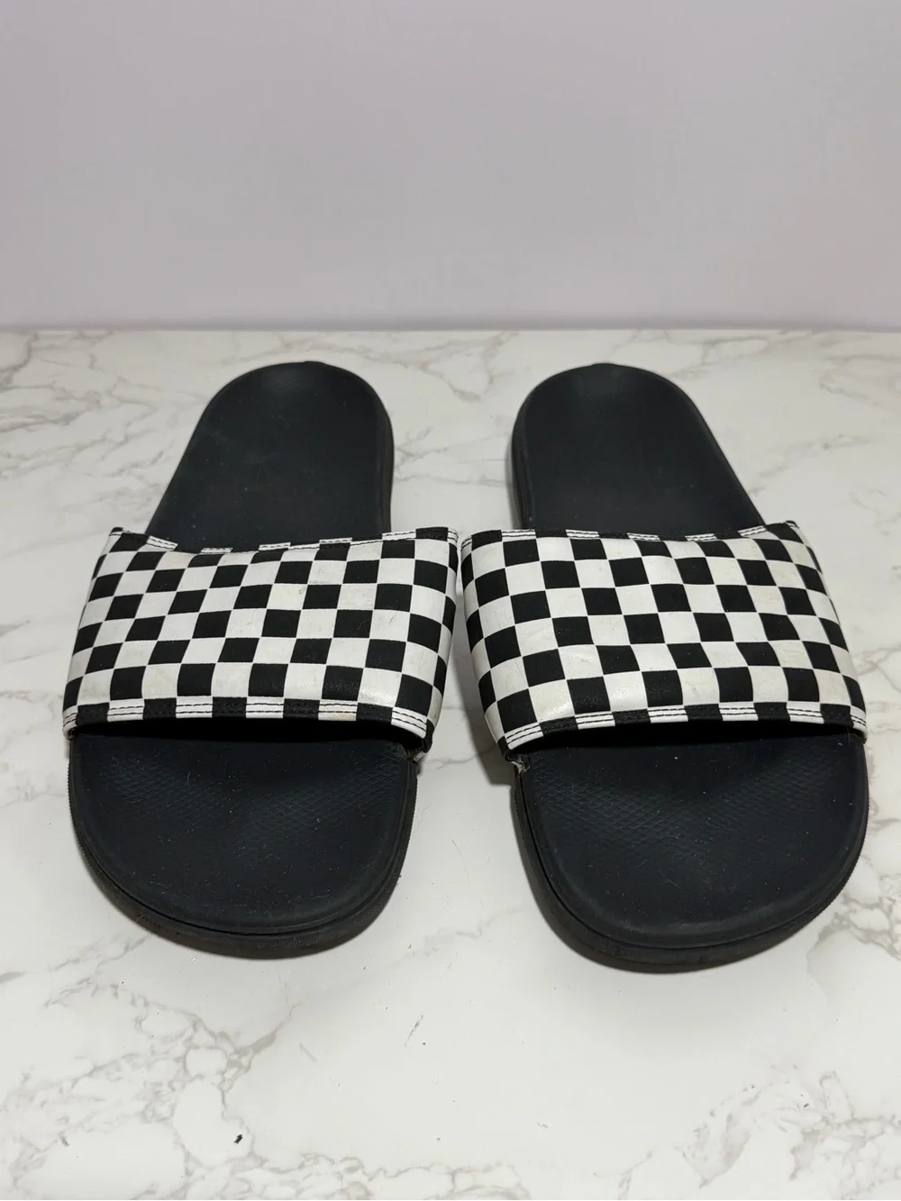 Vans La Costa Black and White Checkered Slide Sandals -- 11